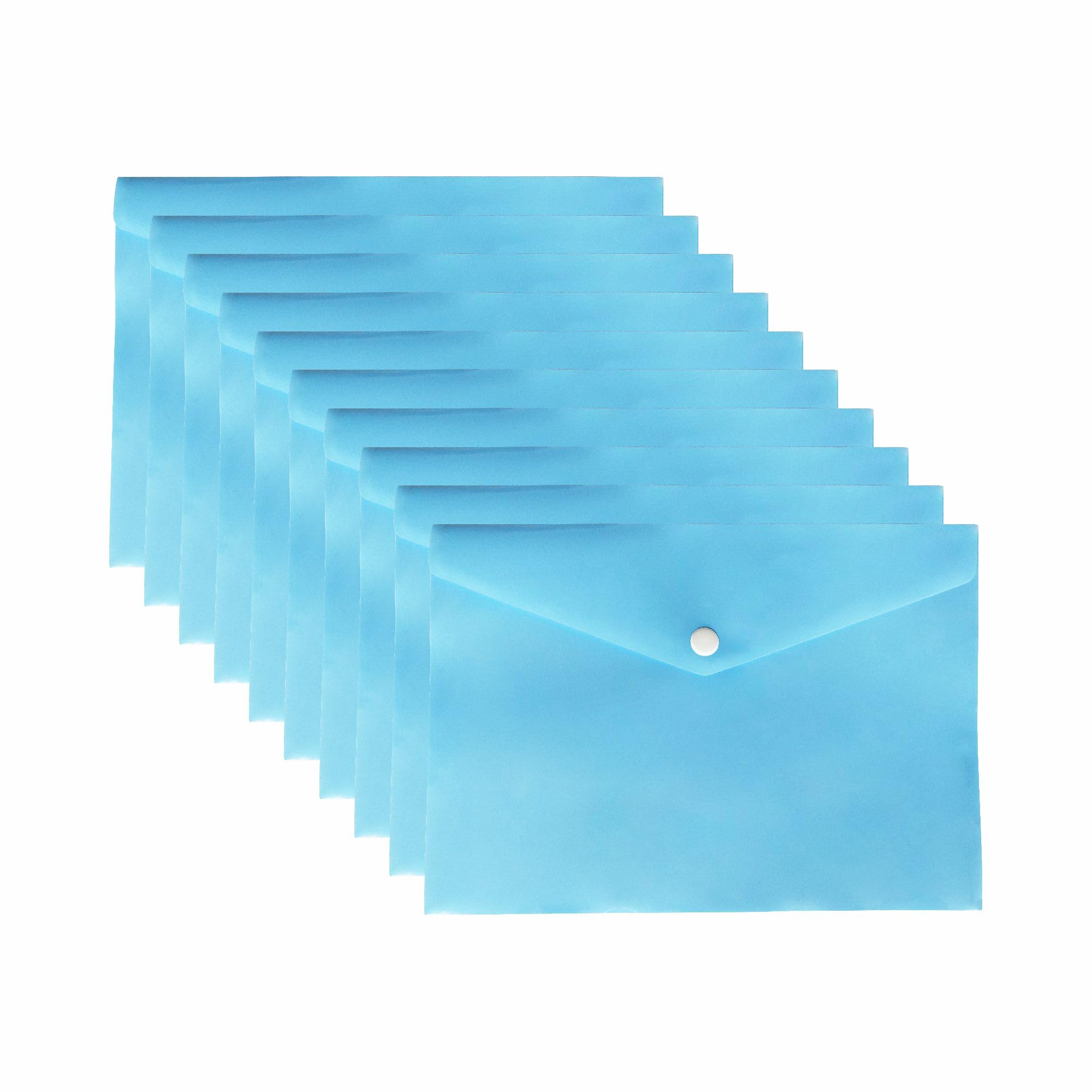 Pack of 12- A5 Envelope Plastic Wallets with Button 0.16mm File Folders Foolscap Document Wallet Document Files for School Office Homework Travel Storage Bags (Pastel Blue) โ image 1