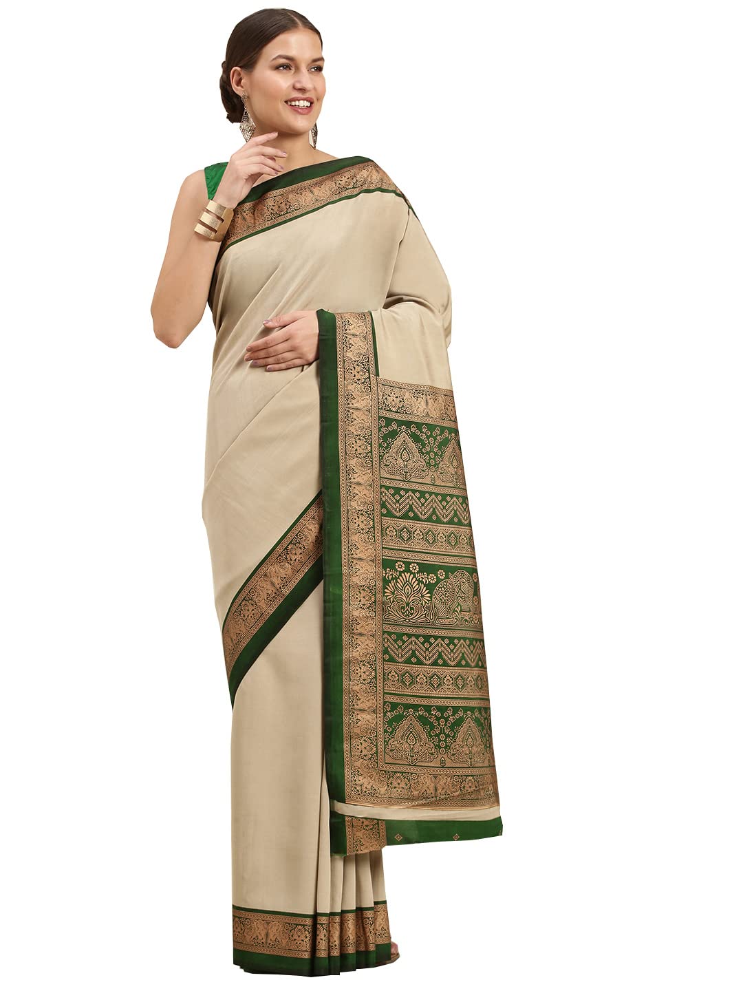 Sangam Prints Women's Crepe Printed Saree with Blouse Piece (SG_SGART-1026,Beige)