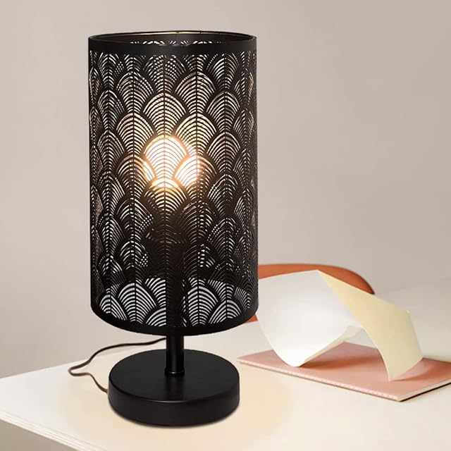 MUCHER Metal Lampshape Table Lamp with Solid Metal Base Bedside Table Lamp Modern Decorating Lamp for Bedroom, Living Room, Office, Best Gifts for Men Women Teens (Black)