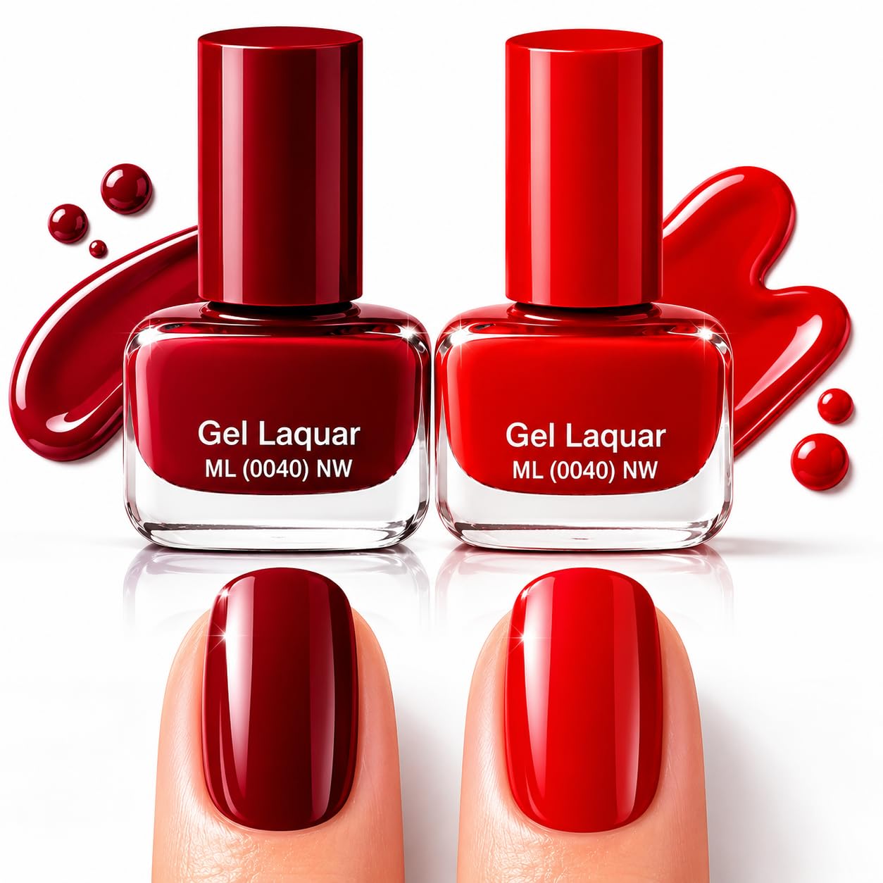 Gel Nail Polish Set of 2 for Women | Cherry Red & Classic Red Nail Paint Combo | Glossy Gel Finish, Long Lasting Chip Resistant Formula, Quick Dry High Shine Nail Color, 6ml Each-image-25