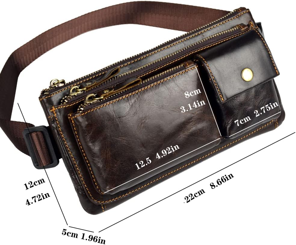 KPYWZER Vintage Leather Waist Bag Fanny Pack for Men Women Hip Bum Bag Belt Slim Cell Phone Purse Wallet Retro Crossbody Sling Pouch Brown