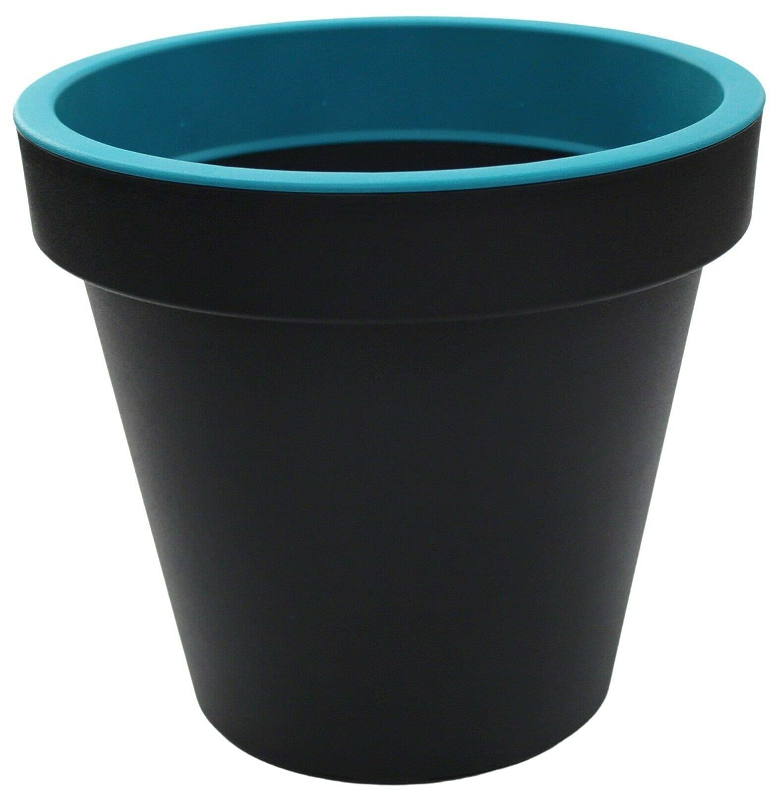 Rammento Black With Blue Rim Medium Plastic 25Cm Plant Pot, | Weatherproof Outdoor/Indoor Plastic Pot For Plants & Shrubs & Small Trees | Indoor Houseplant Flower Pot, Outdoor Patio Planter For Herbs