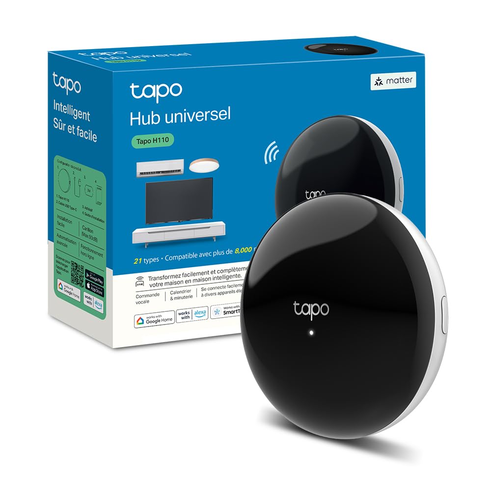 Tapo Télécommande Infrarouge H110 - Prend en Charge 18 Types d'appareils, Plus de 8000 Marques, hub pour capteurs Tapo, Commande vocale avec Alexa/Siri, Compatible avec Matter, Minuterie