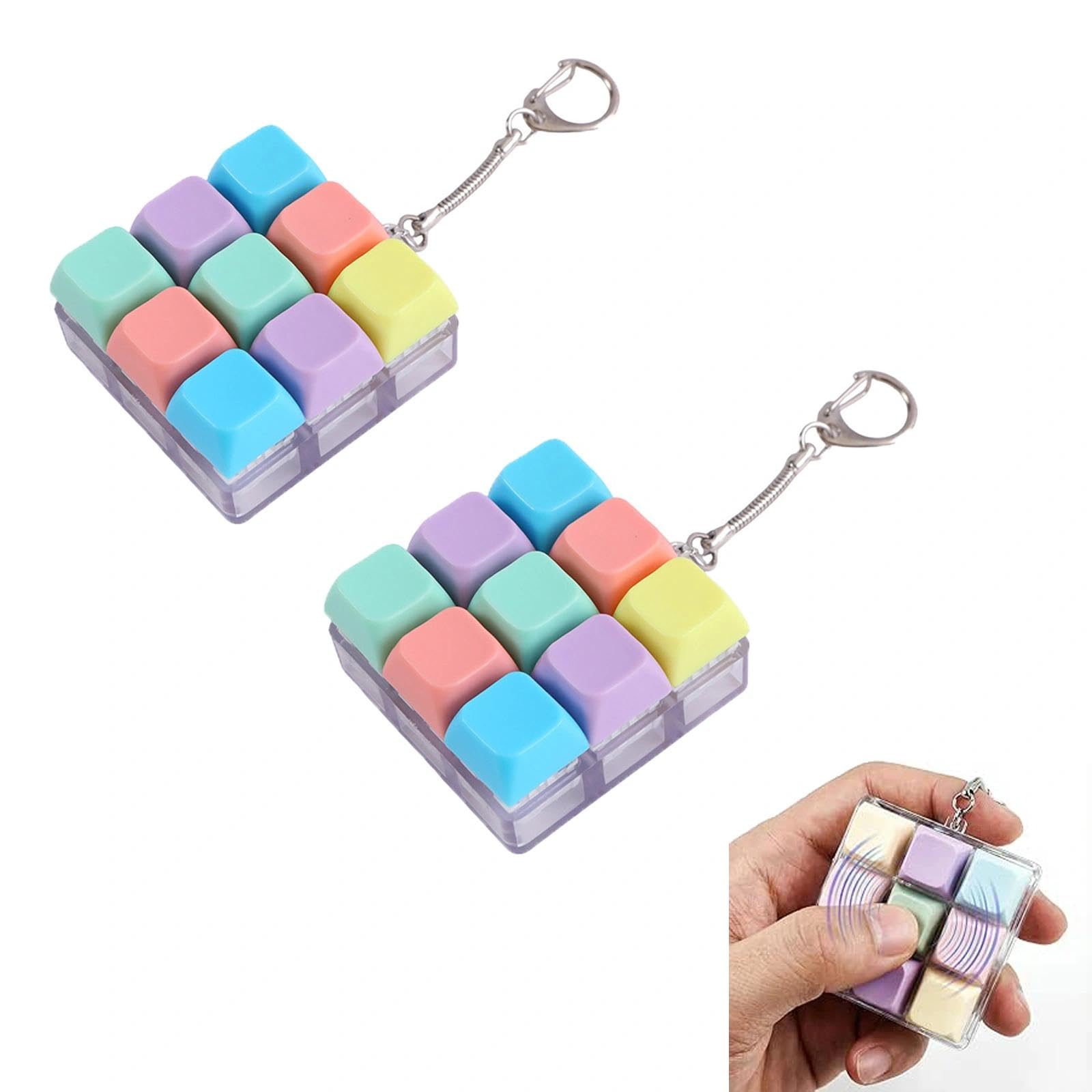 AYZDJ 2 Pack 9-Key Keyboard Fidget Toy - Clicky Switch Stress Relief Fidgets, Portable Keychain Keypad for ADHD Anxiety, Fun Desktop Toy for Gamers & Office Workers