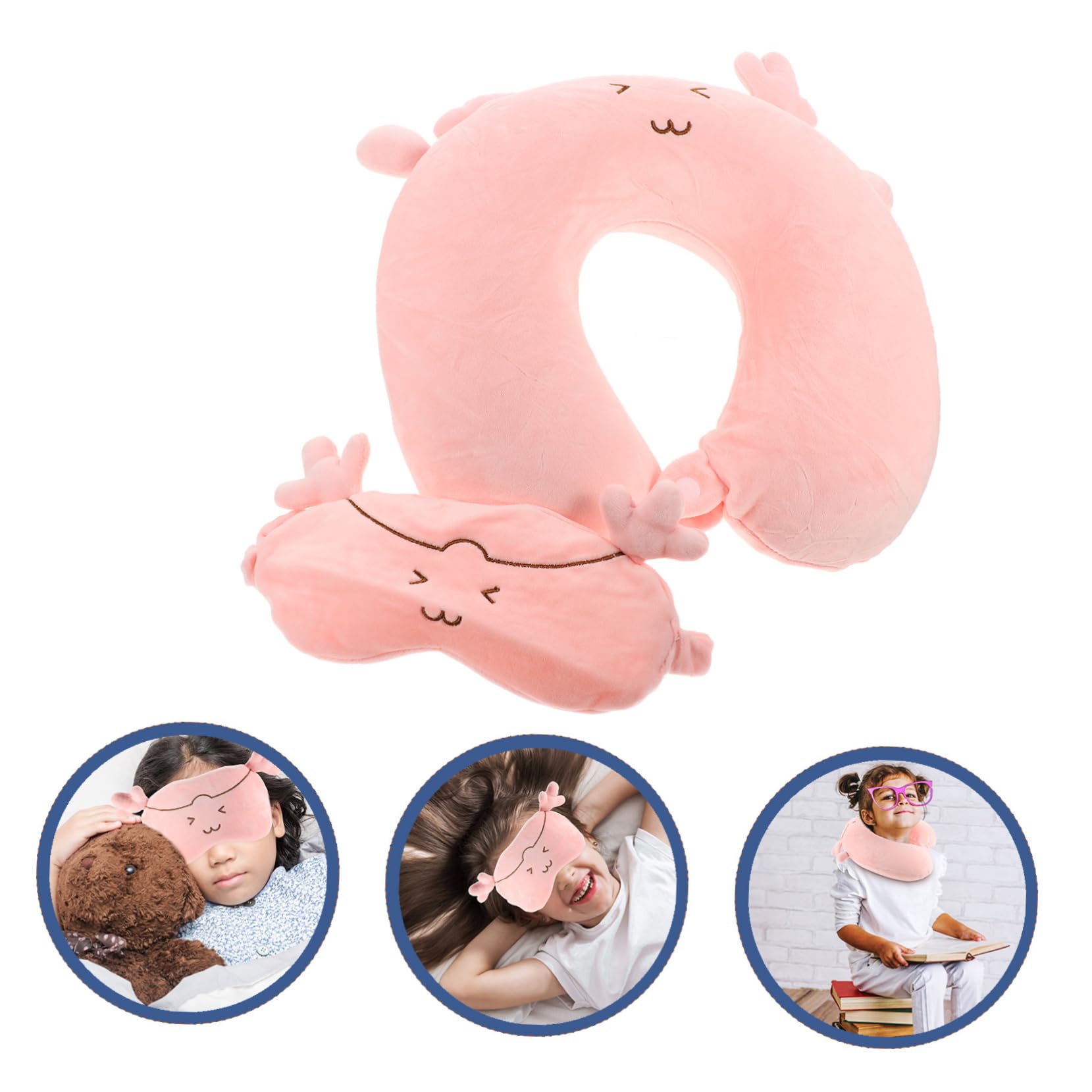 TOPBATHY 2juegos Cojín De Viaje para Niña u Cervical Portátil con Diseño De Caricatura para Siestas y Viajes Soporte para Cuello Pastel