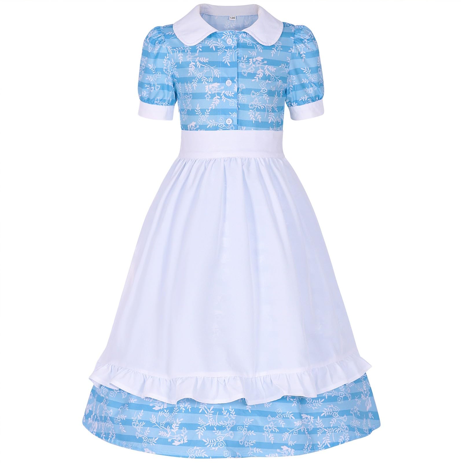 Vestido de niña Estilo jardín con Estampado Floral, Delantal, Sombrero, Traje, Falda Larga, Punto piqué, Suave y Bordado, Ideal para Uso Diario, Primavera Casual # L