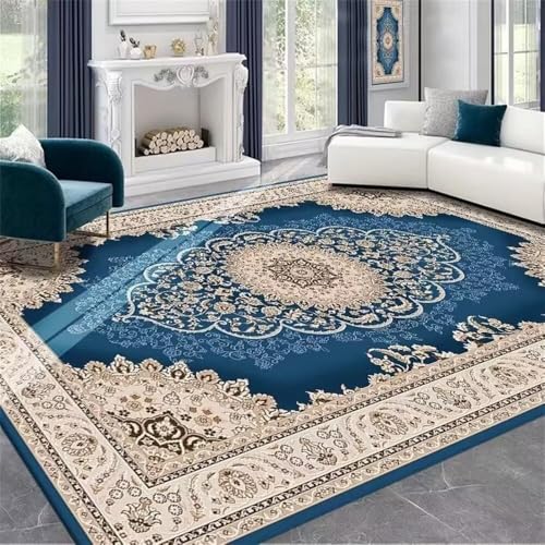 Tapis de chambre enfant bleu 100x150cm rétro fleuri - 2