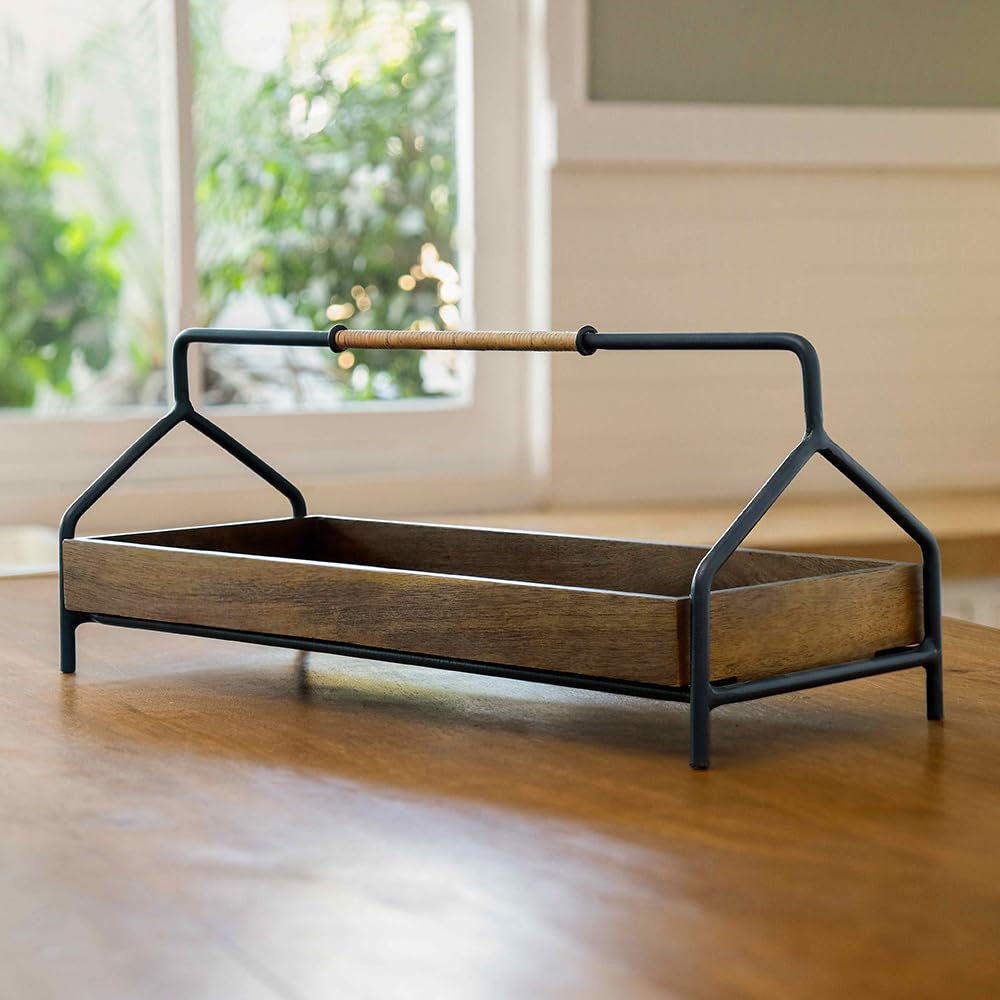 Ellementry Countertop Wooden Caddy, Storage Organizer for Jars & Bottles, Multipurpose Storage Stand For Dining Table, Kitchen Cutlery & Utensils Holder, Bar organiser for Kitchenware Tools