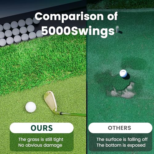 Image of Dual Turf Golf Hitting Mat with Ball Tray, Integrated Golf Practice Mat for Indoor & Outdoor Use Golf Training Mat with 3 Tees