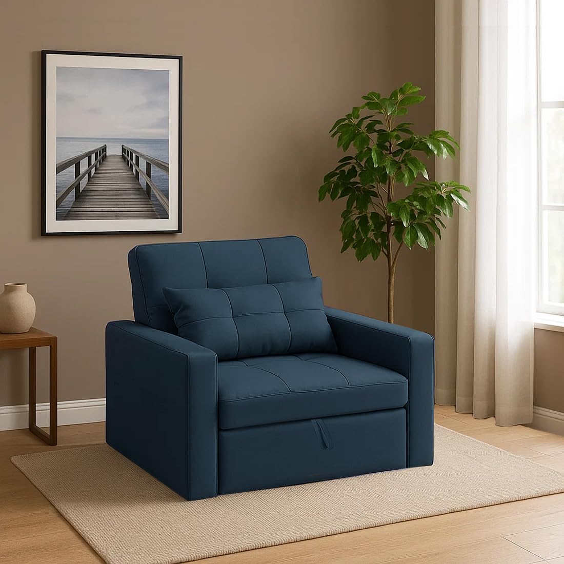 Sleepify Tressia 1 Seater Pull-Out Premium Fabric Sofa Cum Bed Sofa Set for Living Room (Teal Fabric)-image-46