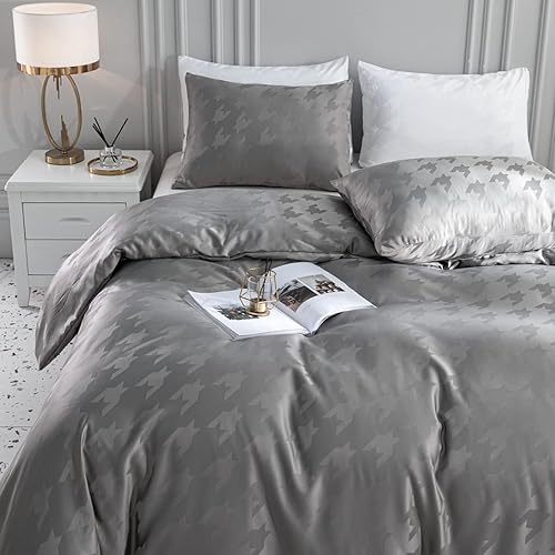 Miniatura 8 de DuShow Juego de funda de edredón de seda satinada, tamaño Queen, color blanco sólido, 3 piezas, 1 funda de edredón y 2 fundas de almohada, juego de