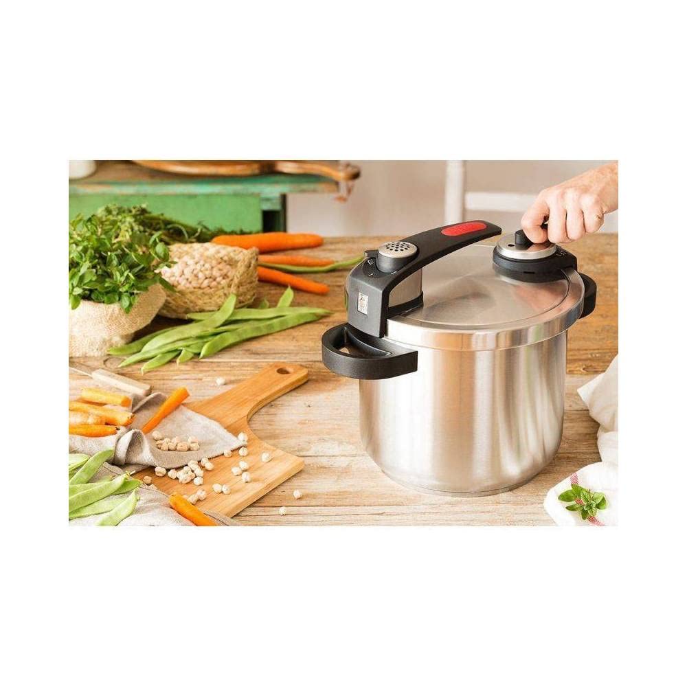 BRA New Star | Olla Express de puente 11 Litros, Fabricada en Acero Inoxidable 18/10, Con 2 Sistemas de Seguridad a Presión y Sistema de Bloqueo de Apertura, Apta para Todo Tipo de Cocinas