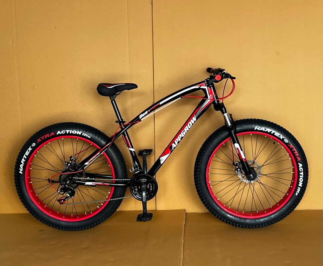 Apparrow Mountain Bike, Fat Tyre, 21-Speed, Disc Brakes, Black and Red