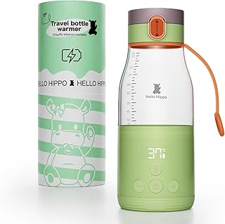 HELLO HIPPO® Tragbarer Babyflaschenwärmer – Mobiler Flaschenwärmer mit USB-Ladefunktion – 280 ml – Einstellbare Temperatur bis 50°C – Kompakte Größe
