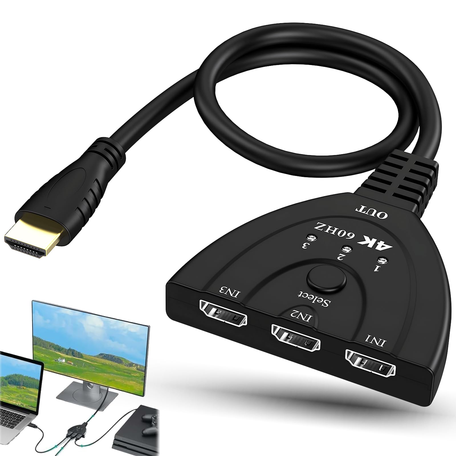 液晶テレビ HDMI×3 USB×1 付属リモコン 3ポート HDMIセレクタ 3入力1出力 リモコン付 4K WQHD 手動切替