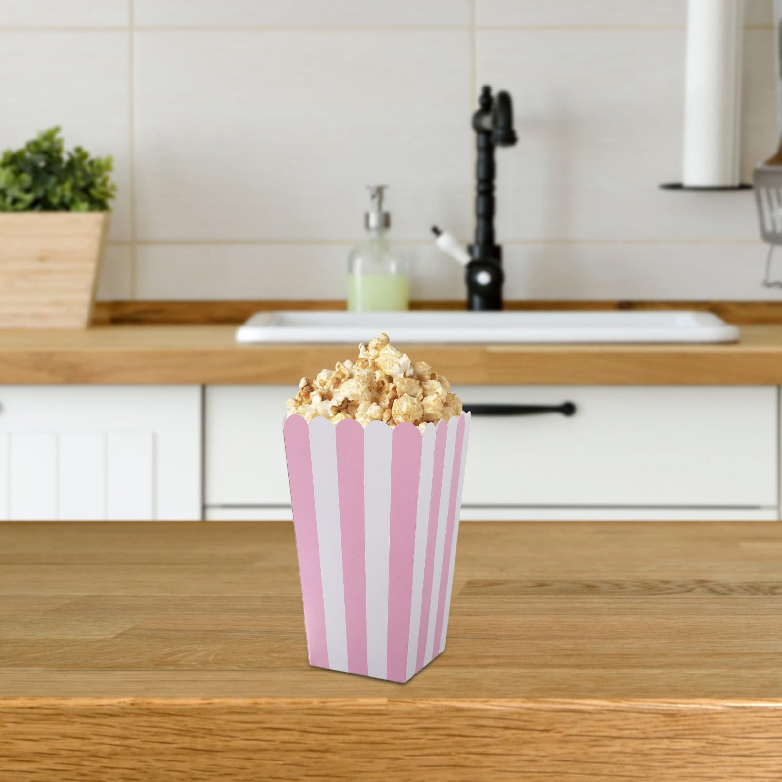 100 Secchielli per Popcorn in Carta a Righe Rosa Contenitori Resistenti All’Olio per Snack Feste di Compleanno Cinema e Carnevale Scatole per Dolci e Bomboniere Pratiche e