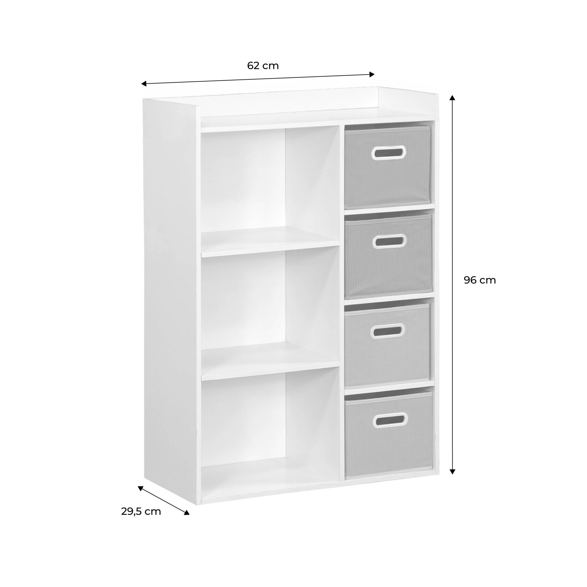 Contenitore per bambini con 4 cestini in velluto, Camille, Rosa, 129.5x62x96 cm