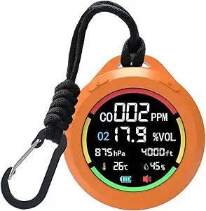 6-in-1 Portable Oxygen Monitor,Environmental O2 Monitor with CO, Altitude, Barometric Pressure, Temperature & Humidity, Compact Outdoor Air Quality Device for Hiking, Camping & RV Travel