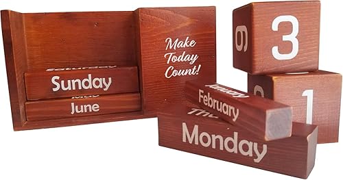 Miniatura 6 de STRIVE ZEN Calendario de escritorio de madera perpetua, elegancia atemporal para planificación diaria, semanal y mensual, madera de pino maciza,