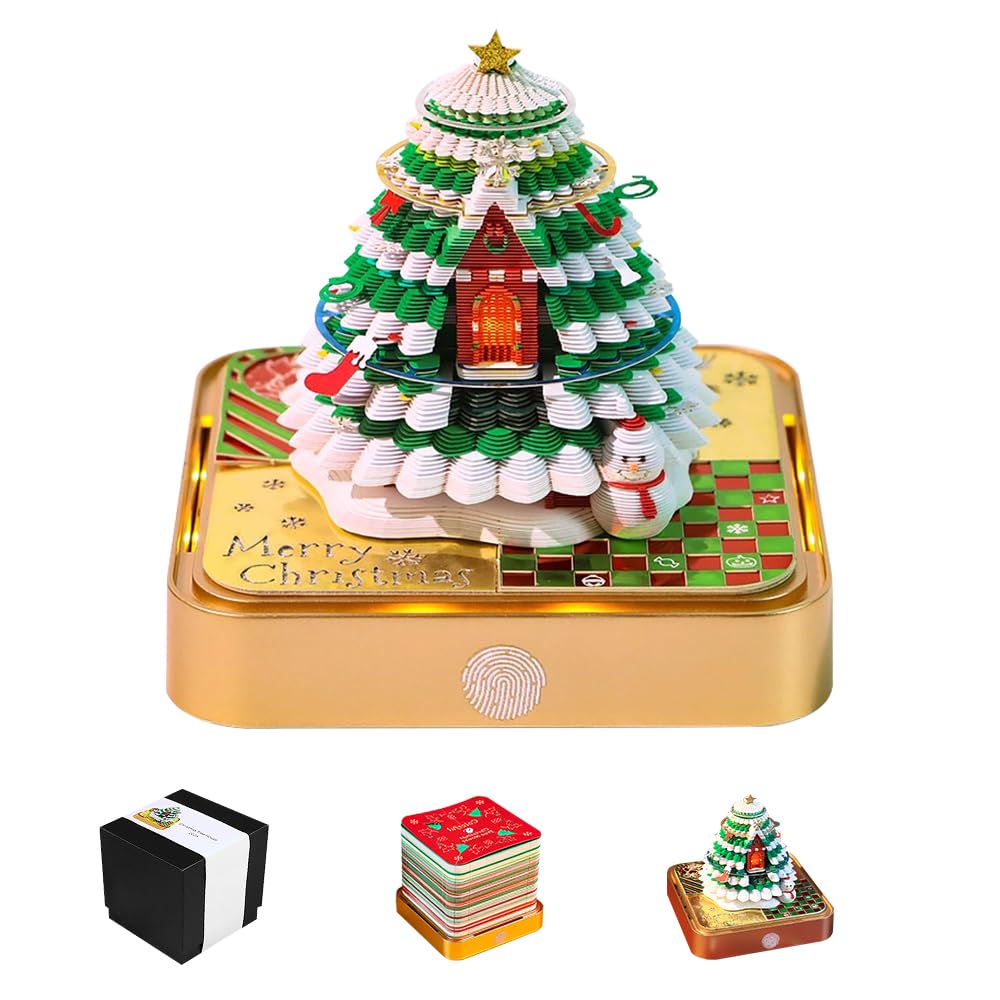 Calendrier 3D 2026 - Arbre de Noël - Sculpture en papier - Avec lumière LED et couvercle anti-poussière - Calendrier hebdomadaire de Noël 2026 - Décoration de maison et de bureau