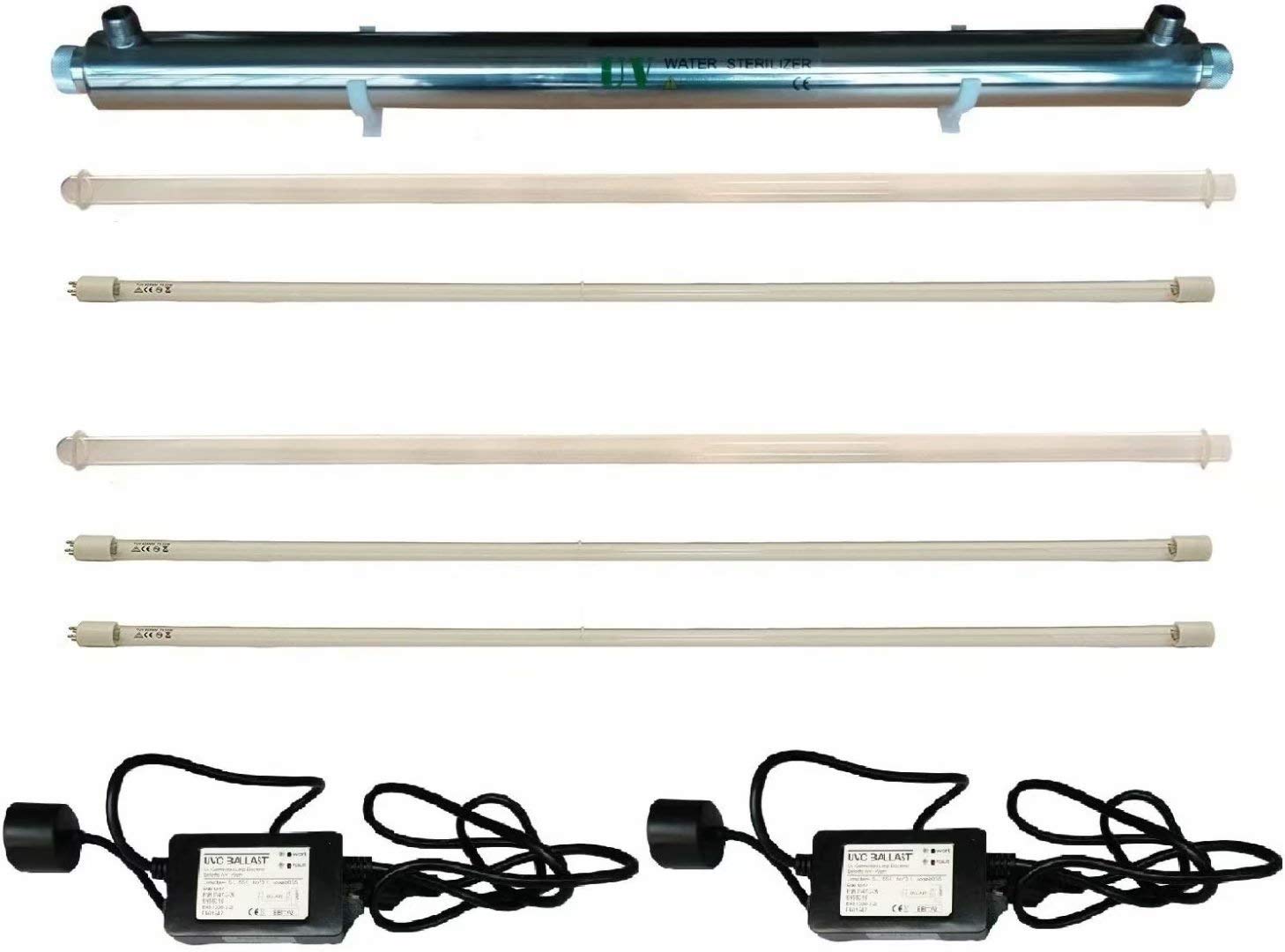 Realgoal UV 55w Water Purifier 12GPM, with Extra 2 UV-Filter, Extra 1 Quartz Sleeve, Extra 1 Ballast, UV Water Filter for Whole House Purification