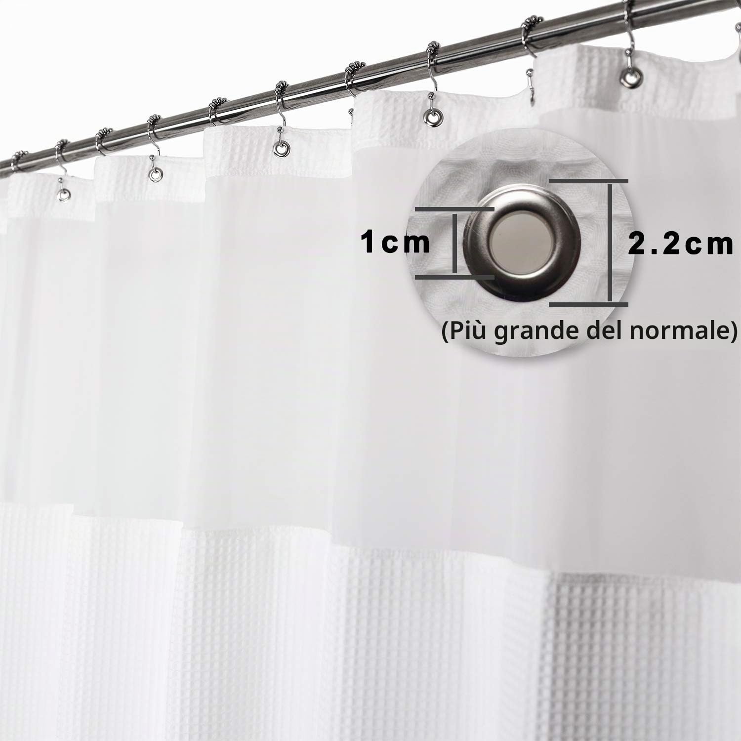 Tenda da doccia in cotone in stile hotel, con fodera in tessuto a scatto, parte superiore in rete, tessuto misto cotone a nido d'ape, lavabile, colore bianco, 183 x 183 cm