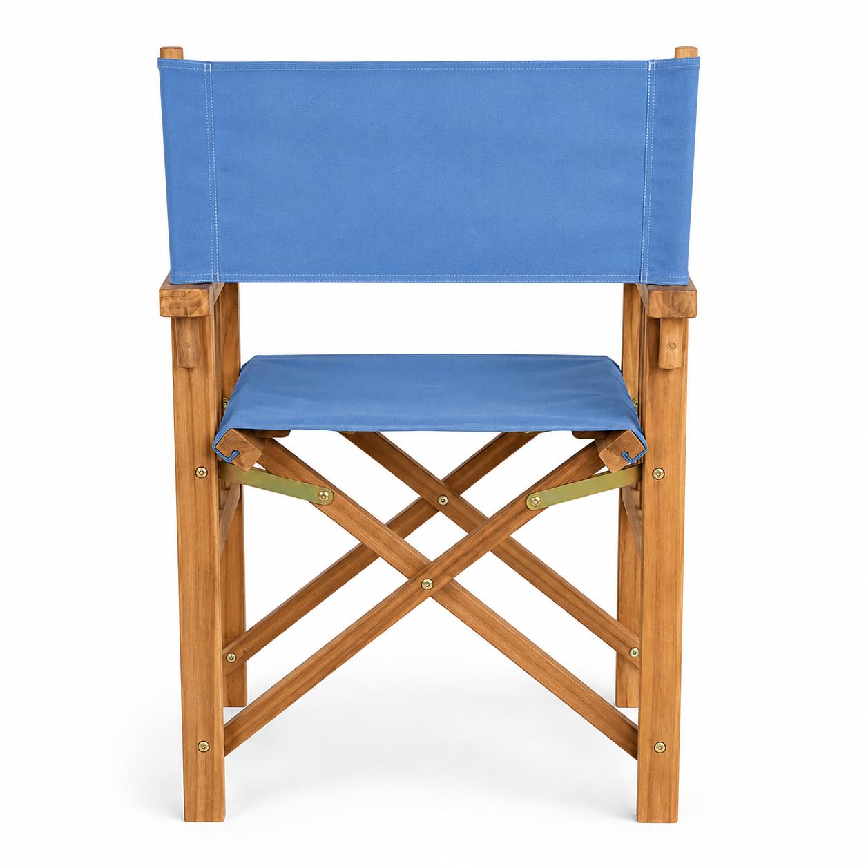 Sedia Regista Pieghevole in Legno Teak CANNES | Poltrona Outdoor con Braccioli, Salvaspazio per Giardino, Terrazza e Campeggio | 58 x 58 x 85 cm (Tela Azzurra)