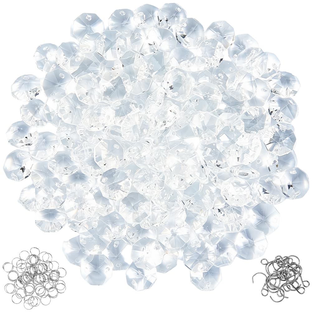 SOFPLATE 1 Box 240Pcs Clear Crystal Suncatcher Beads Kit 150Pcs 14mm Octagon Glass Beads with S Hooks and Split Rings DIY Chandelier Replacement Parts for Hanging Ornament Window Sun Catcher Adults โ image 1