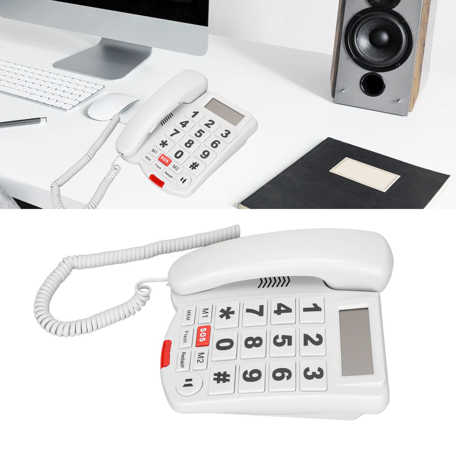 LD‑265CID Telefono con Cavo a Pulsanti Grandi con ID Chiamante, Vivavoce, Composizione Vivavoce e Funzione di Conversazione Telefono per Anziani con Problemi di Udito, Telefono di Casa Bianco