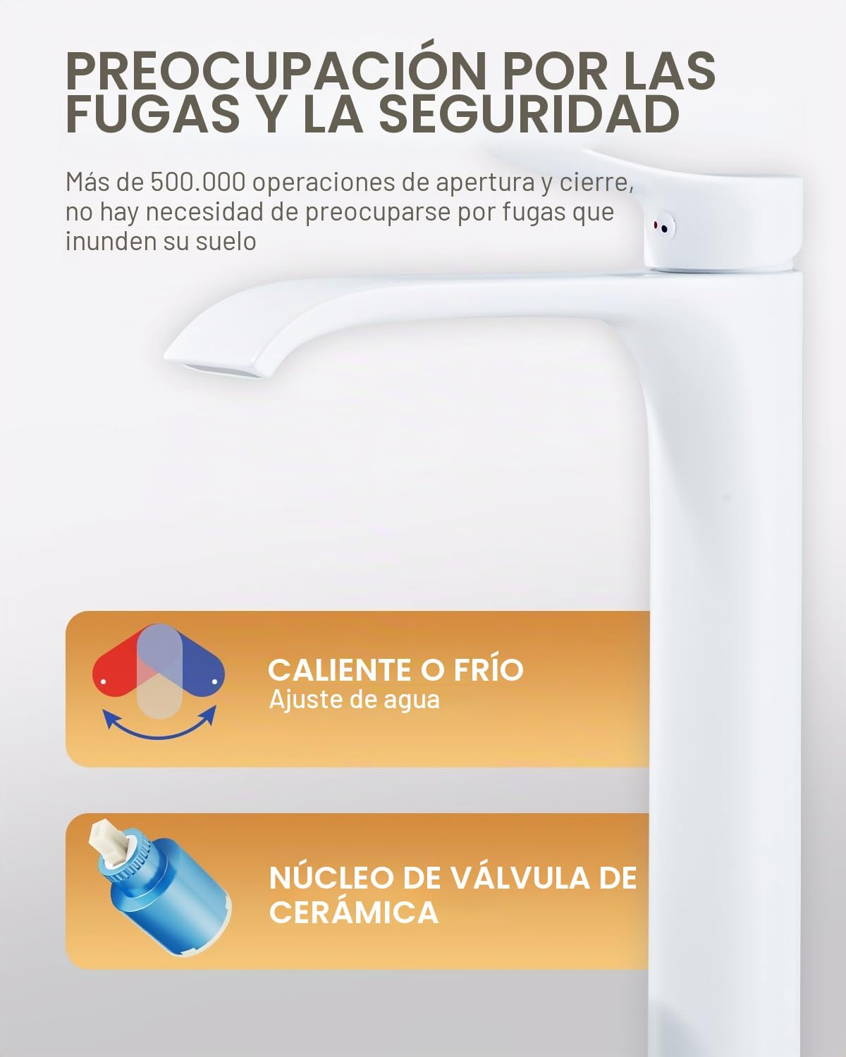 Grifo de baño blanco con cascada, mezclador de baño alto, monomando de lavabo de cascada de latón