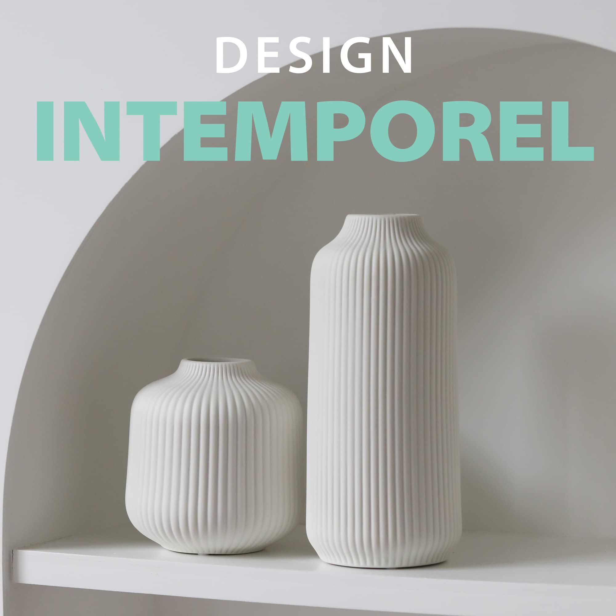 flature Vase en céramique de Style Nordique, Vase Moderne déco pour Herbe de la Pampa, Ensemble de Vases déco bohème en Blanc Mat, Vase pour décorer la Maison de Fleurs fraîches ou séchées, Lot de 2