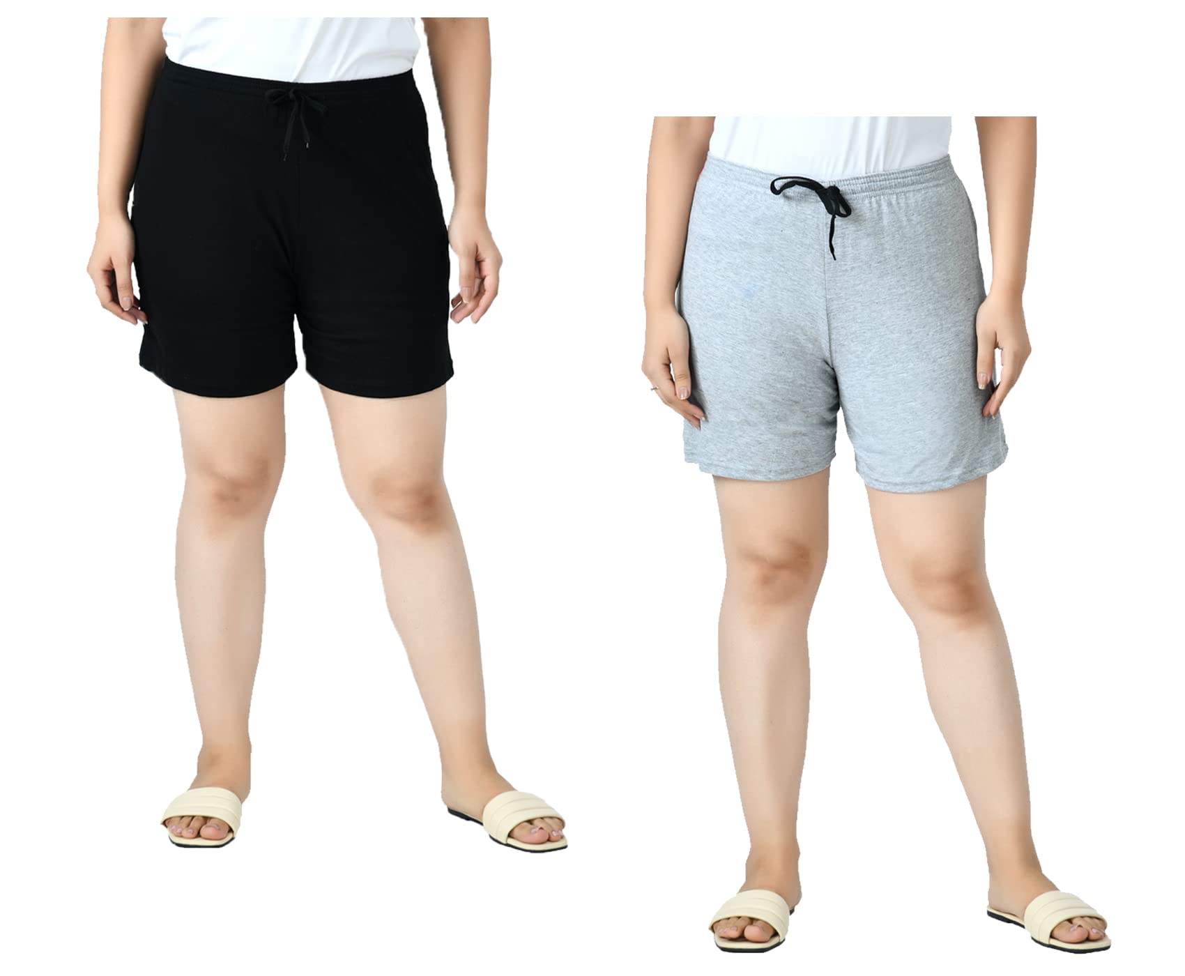 indi weaves Pack of 2 Women Cotton Plain Shorts with Drawstring Elastic Waist Comfortable Casual Lounge Shorts Breathable Fabric Summer Wear Sleepwear Shorts for Women-picture-24