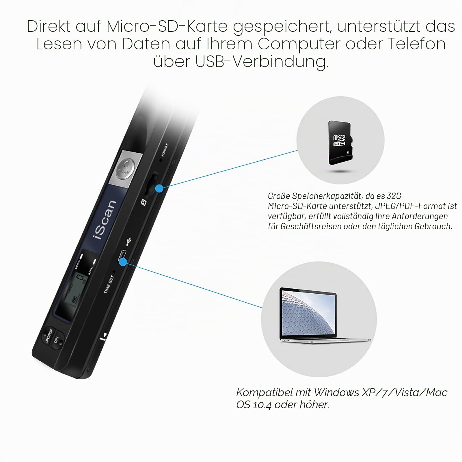 AOZBZ Tragbarer Dokumentenscanner, Bildscanner, USB, 900 DPI Fotoscanner, tragbar, A4, Scanner + 16 GTF-Karte