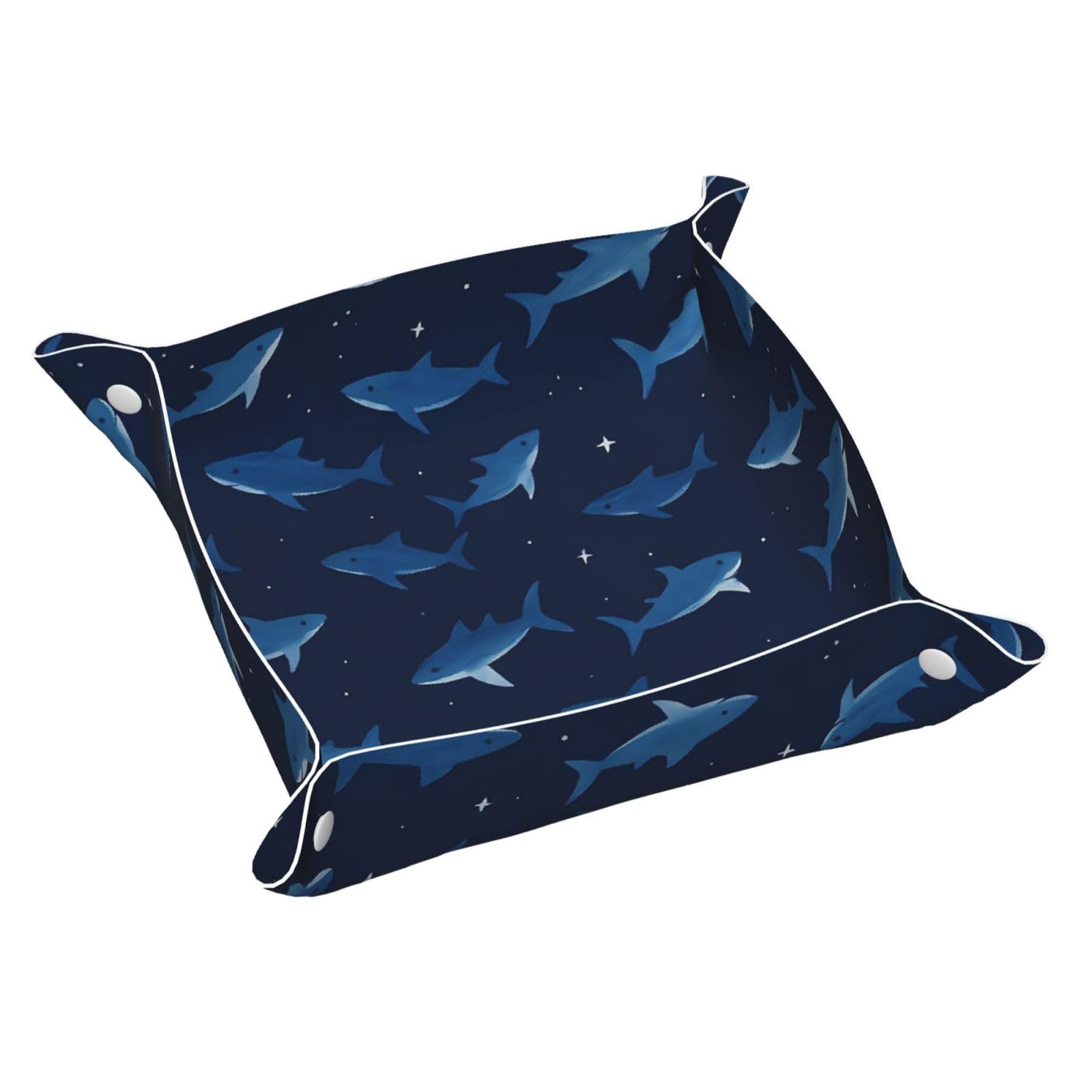HLBSDM Cartoon Blue Sharks Tray Men's Leather Valet Parking Portable Entrance Trays Bedside Storage Box