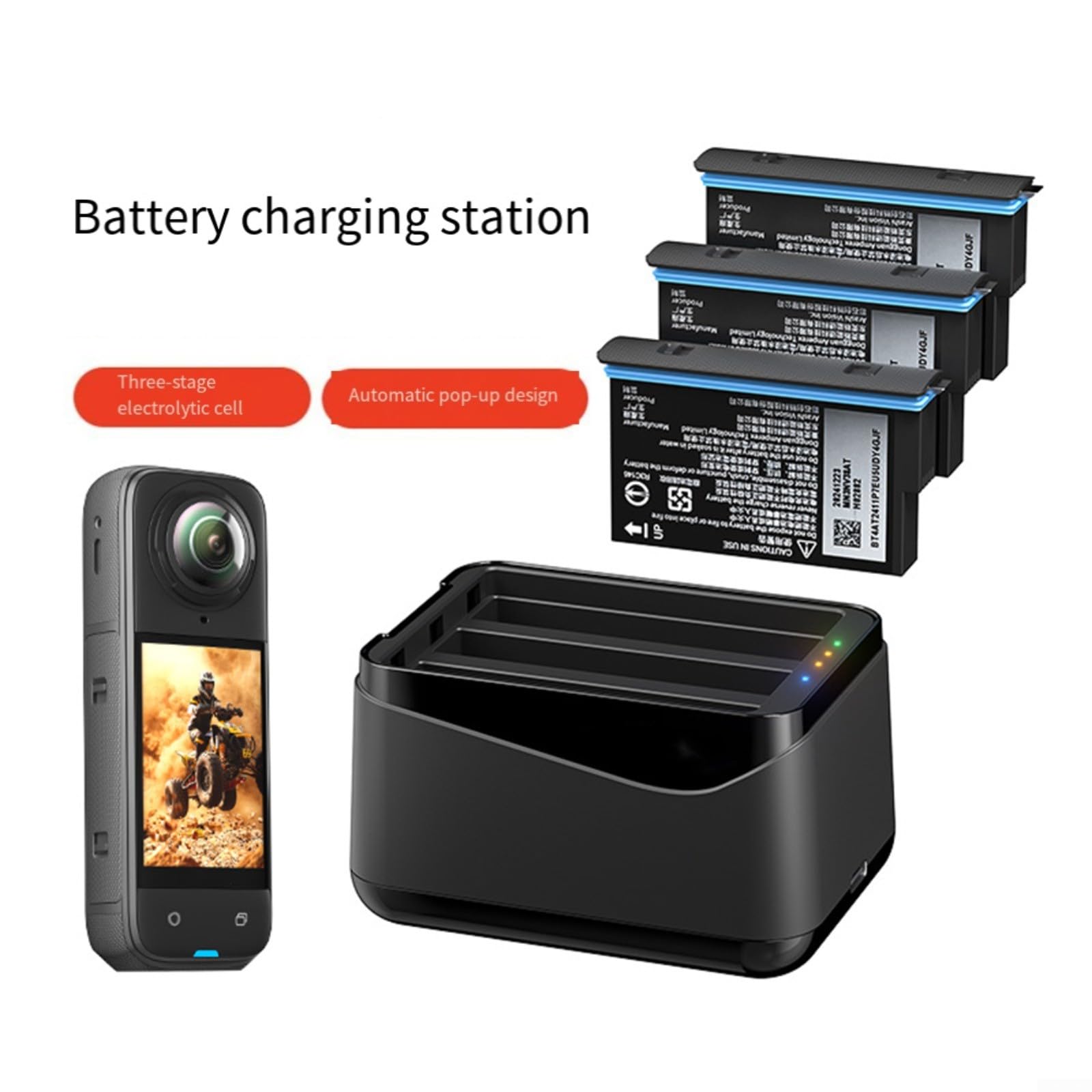 Per Insta360 X5 caricabatterie portatile 3 batterie di ricarica caricatore caricatore caricatore per fotocamera Box stazione di ricarica per Insta360 X5 nero