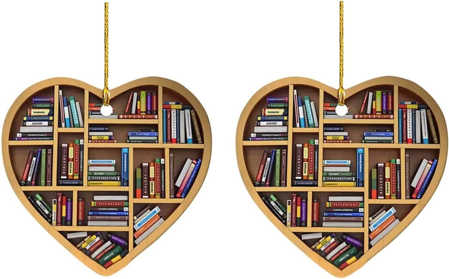 2 Ornamenti Cuore Amanti Libri - Decorazioni Natalizie In Resina Per Albero Di Natale 8x7.5cm - Foto 8