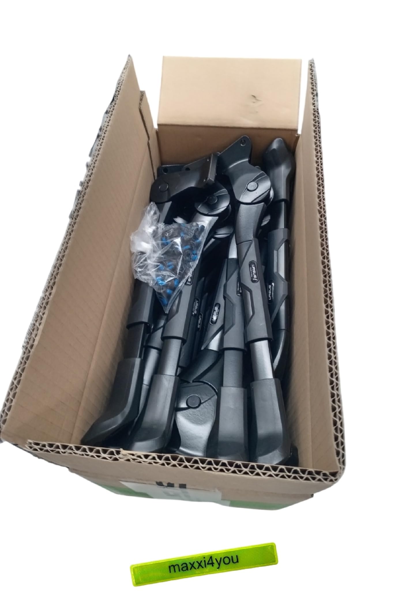 maxxi4you Fahrrad Hinterbauständer King Evo mit 40mm Platte schwarz- (20 STK. Paket) inkl Reflexband