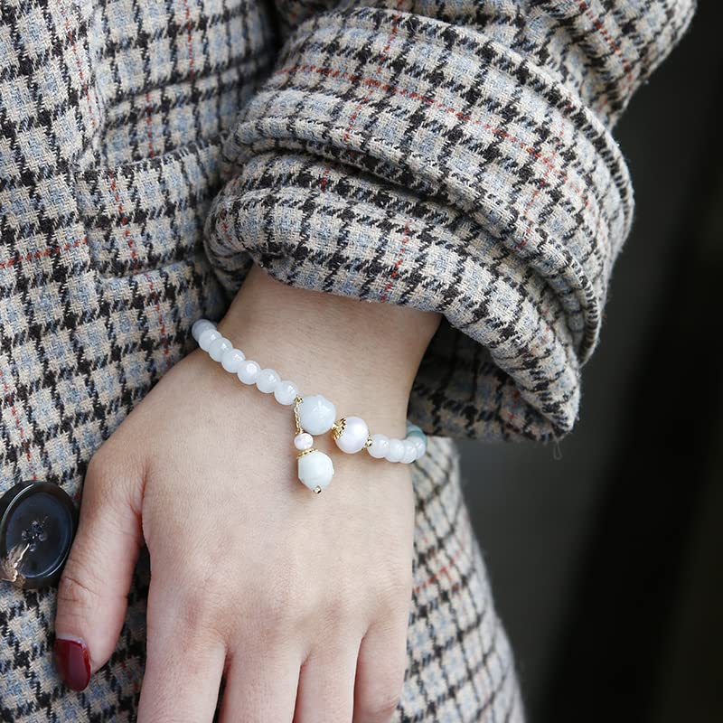 Bracelet femme perle d'eau douce naturelle jade fleur breloque - 5