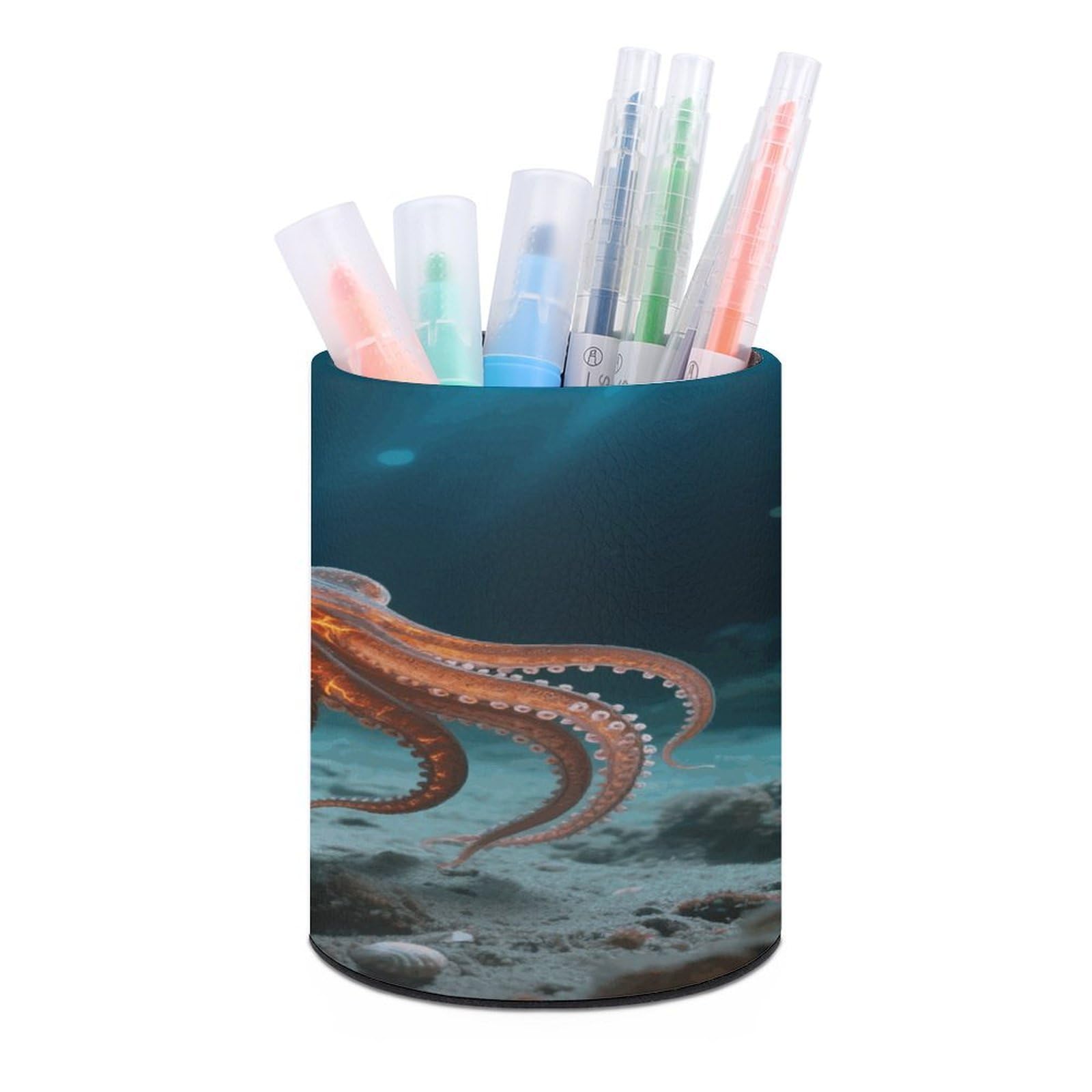 VstaDank - Round Cuttlefish Pencil Holder for Walking, PU Leather Desk Organizer for Desk Desk Office Desk Home Decor (3.1 x 3.9