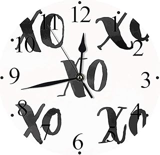 Yaoni Orologio Silenzioso, Alimentato a Batteria,XO Decor, abbracci e Baci Lettere Scritte Classico Vecchio Stile Calligrafia Stamp,Tondo Silenzioso Preciso Wall Clock Decorazione per Casa, Ufficio