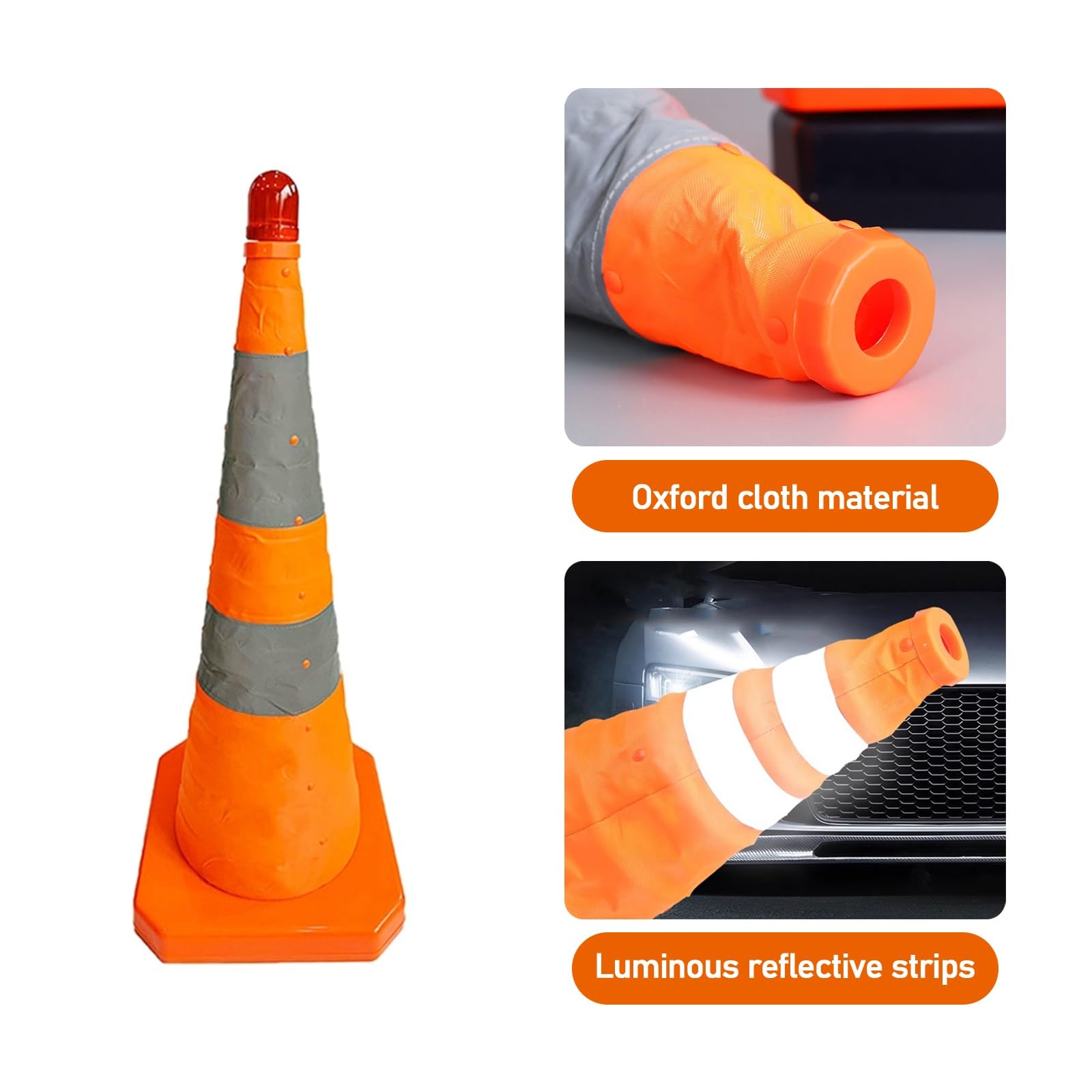 Cône Routier Réfléchissant Pliable en Tissu Oxford, Cône de Sécurité Pop-up à Double Bande Réfléchissante Haute Visibilité pour Chantier, Parking et Panne Automobile(90cm/35.4in)