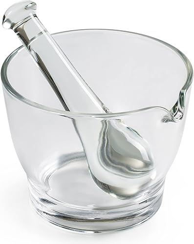 Ultrassist Mortero de vidrio de 16oz y cuenco de mortero, amoladora y mezclador de medicina para farmacia o laboratorio de ciencias