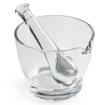 Ultrassist Large Mortar and Pestle Set, Glass Grinder, 16oz | Glass bowl, pour spout, heavy base and large grinding head for powders, seeds and herbs
