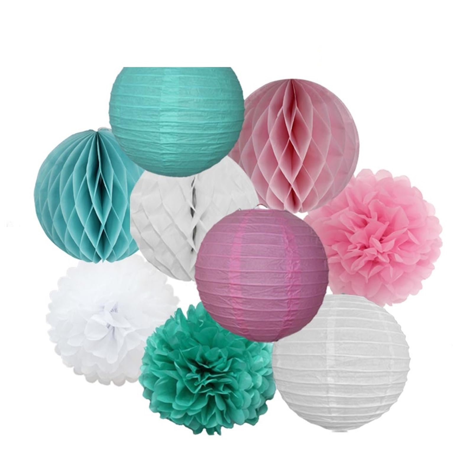Paper Lanterns Wedding Party Favor Hanging Round Paper Lantern 6" 8" 10" 12" Baptism Birthday Holiday Decor(Pink Mint,8inch(20cm))