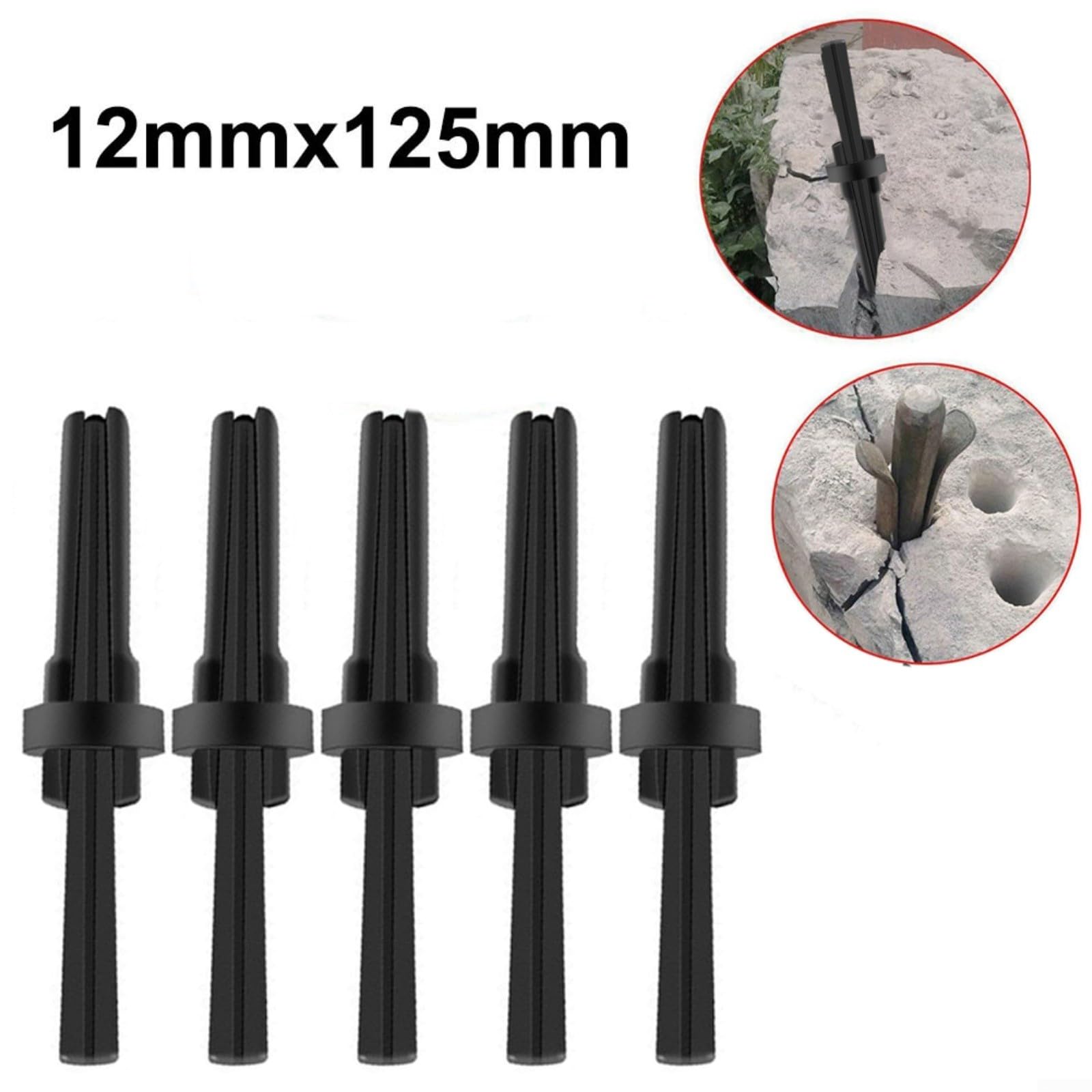 Kit di 5 strumenti a cuneo, per spaccare le pietre, cuneo per estrazione di pietra, calcestruzzo, marmo, granito, roccia, splitter (125 x 12 mm)