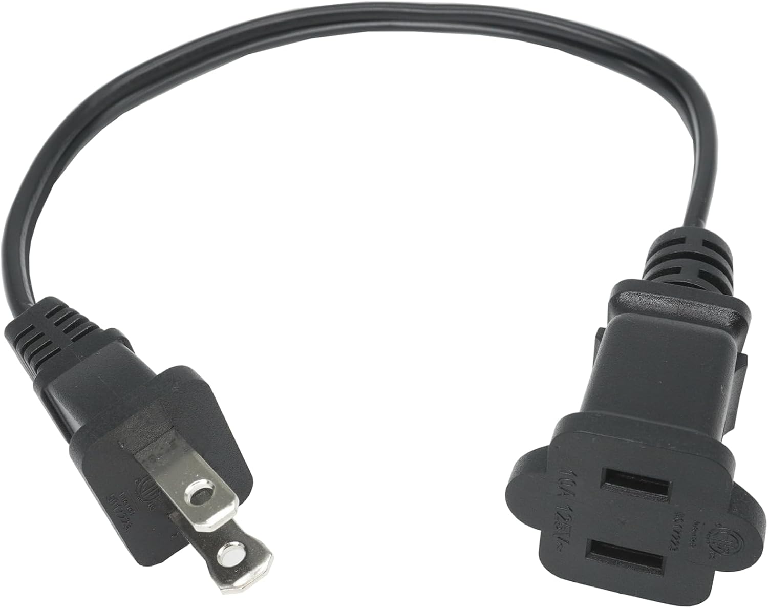 Short Extension Cord 2 Foot, 18 AWG Small 2 Prong Power Cord Cable, Black Male to Female Outlet Saver for Indoor Use, 2 Ft AC Power Extensions Cable with NEMA 5-15P to NEMA 5-15R Connector