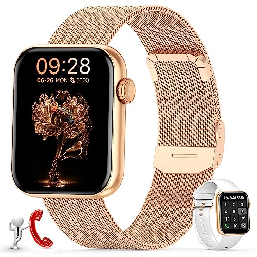 Nemheng Smartwatch Dames, 1.85'' Touchscreen Activity Tracker Dames met Bluetooth Stemassistent, IP67 Waterdicht Smartwatch met Zuurstof Stappenteller Hartslag Polshorloge voor Android iOS (2 riemen)