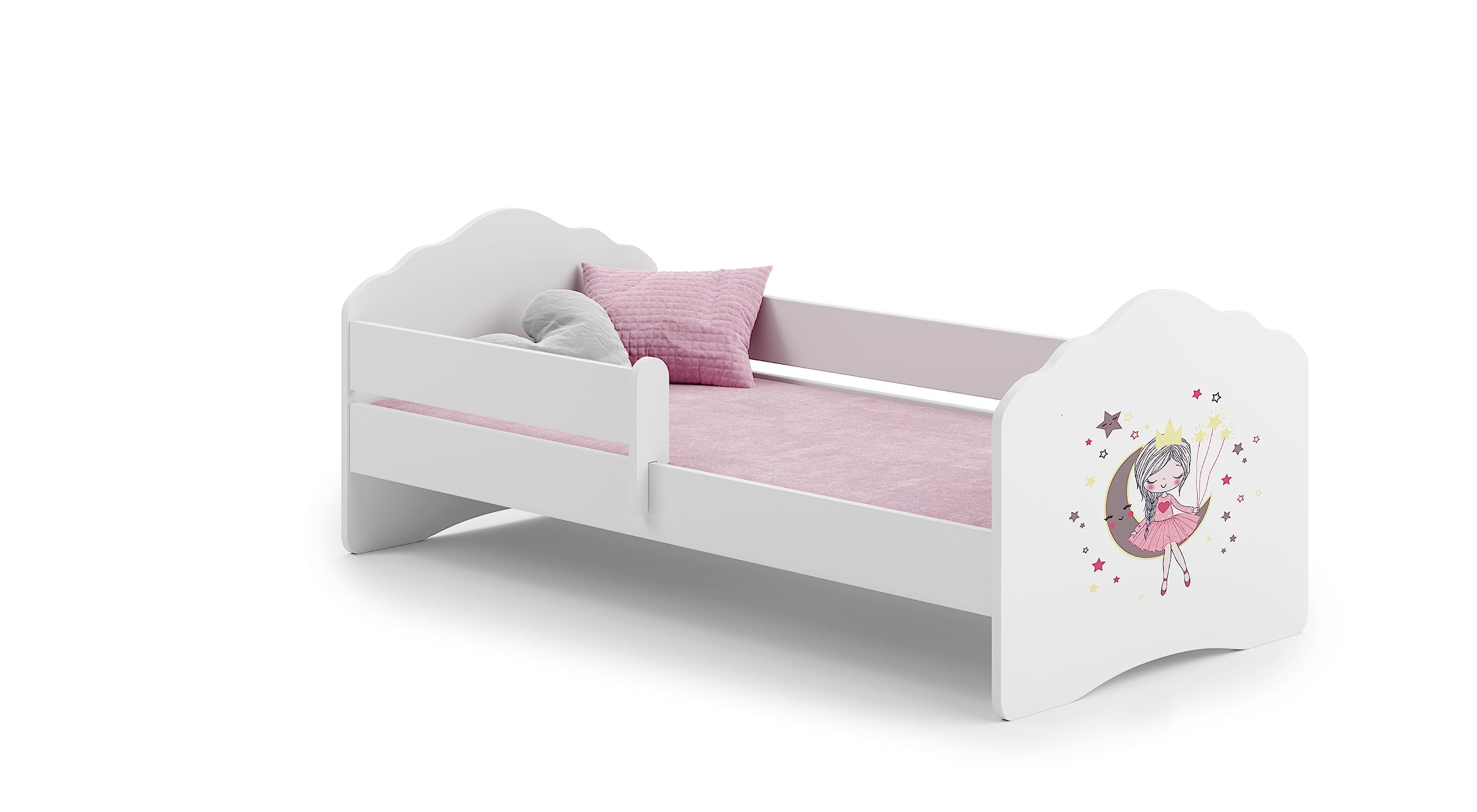 KOBI Fala Kinderbett mit Rausfallschutz | 160 x 80 cm | Kinderbetten mit Matratze Komplett Set | Einzelbett Kinder Bett | Mädchen Junge | Modern Weiss Kids Bed Children | Kinderzimmer Schlafzimmer