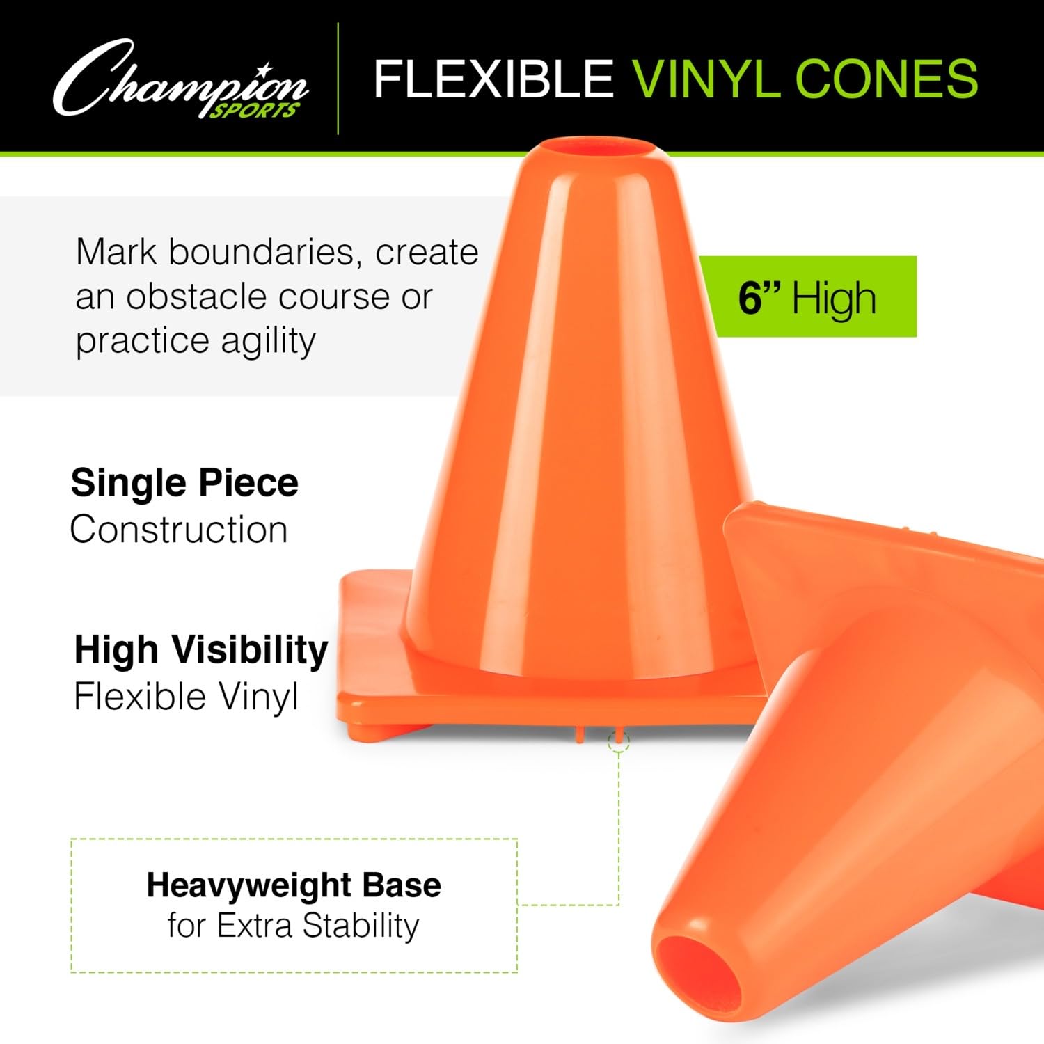 Champion Sports Hi visibilité Souple en Vinyle Cône