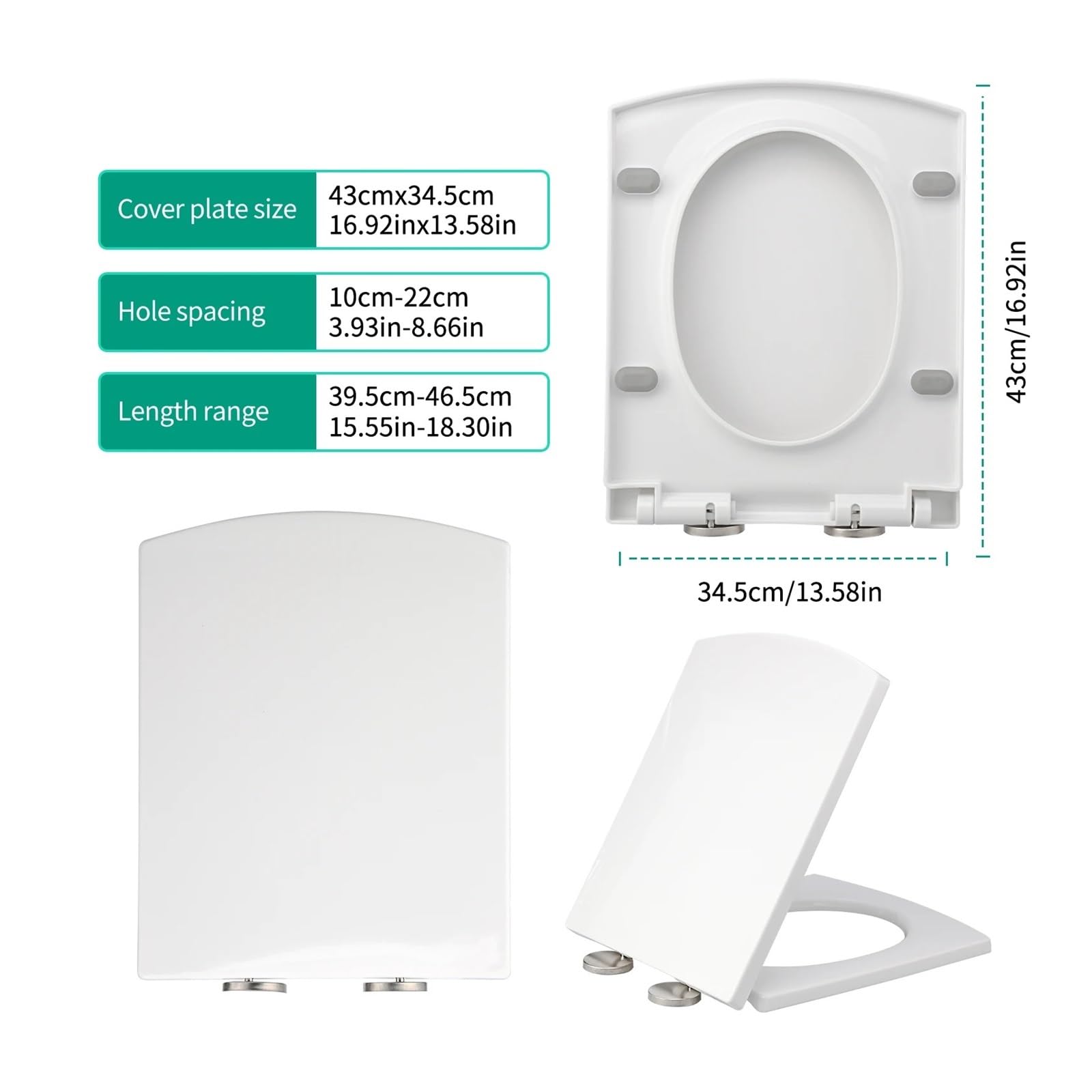 Asiento de inodoro, Thickened Square Soft Close Toilet Seat